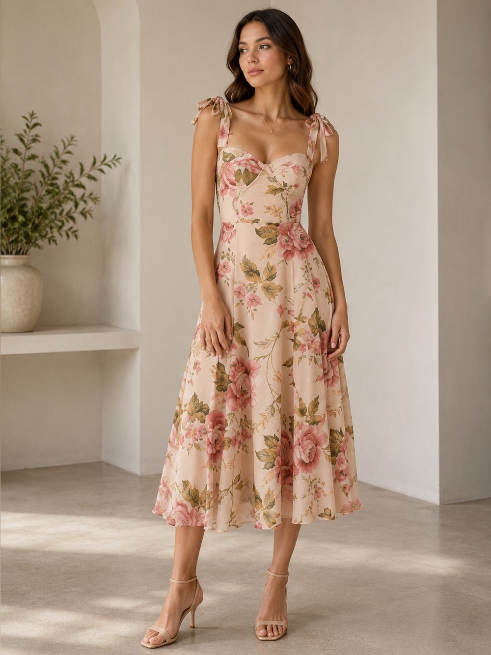 Lush Floral Tie Midi Dress Size XL B3265